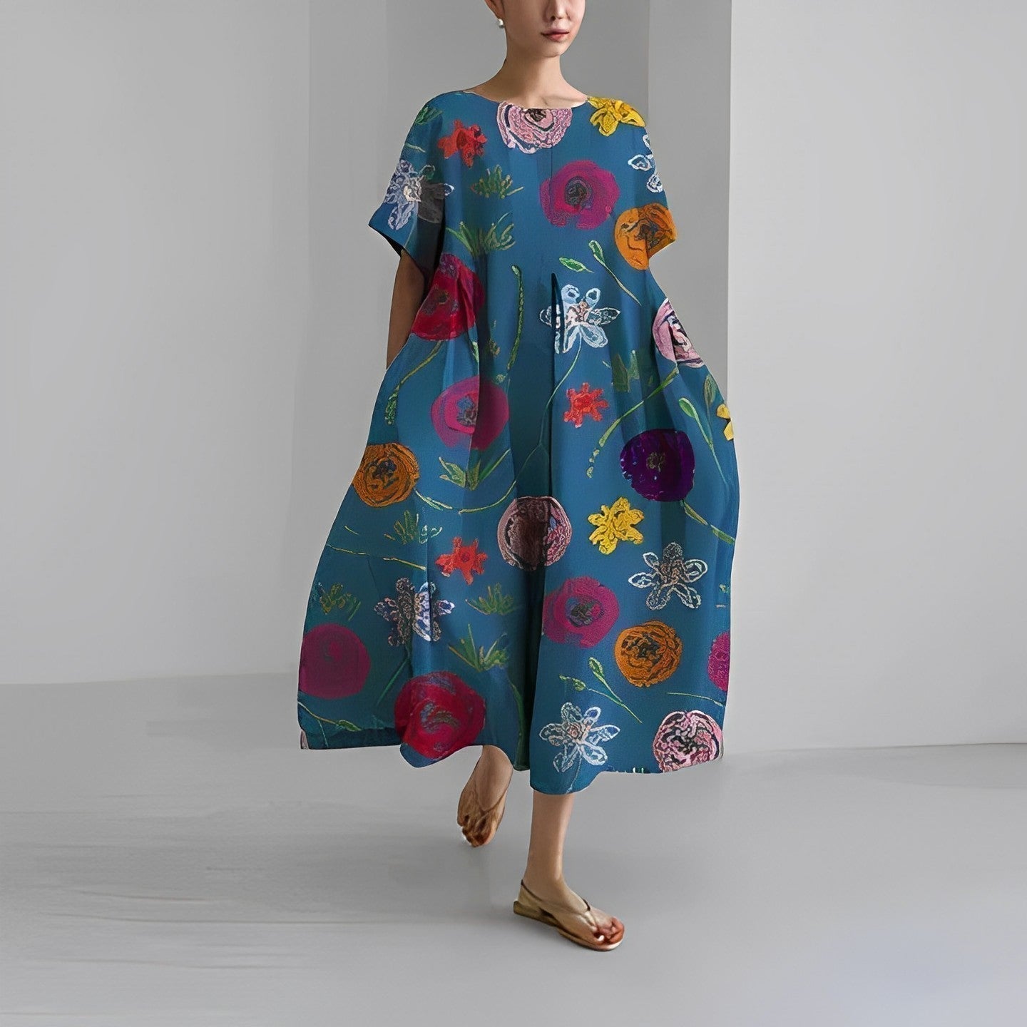 Allegra | Abito Lungo da Cerimonia Floreale Blu