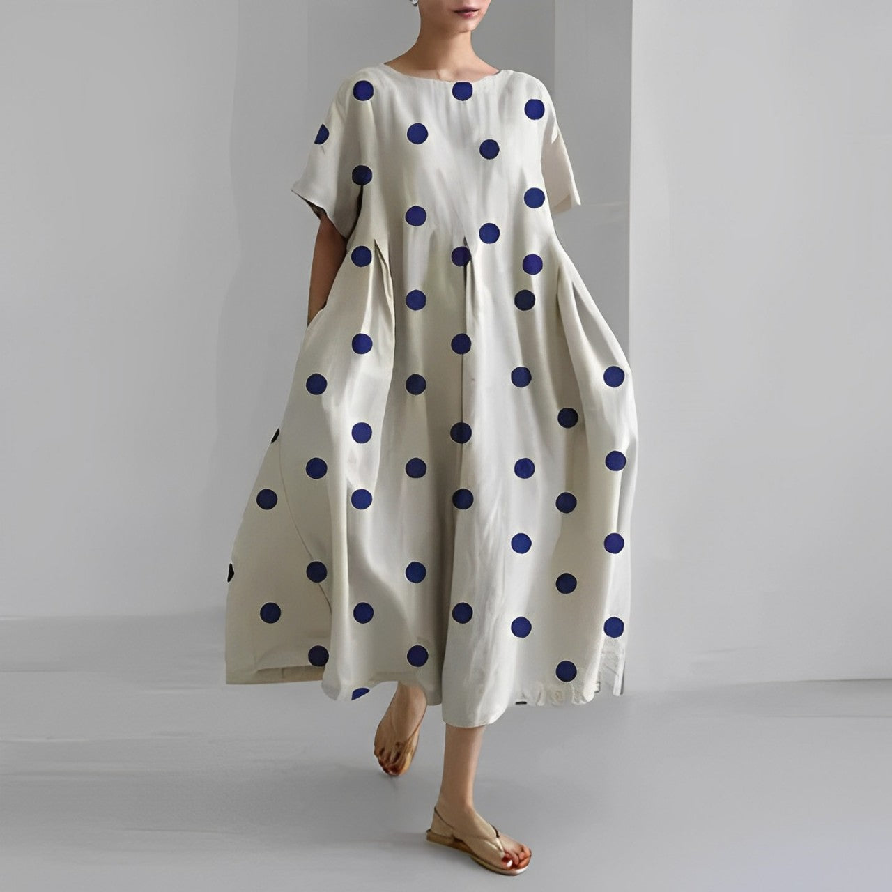 Allegra | Abito Lungo da Cerimonia Floreale Pois bianchi