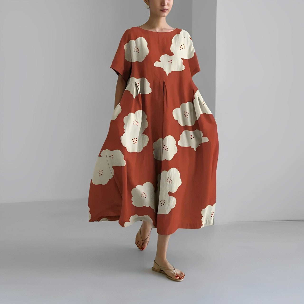 Allegra | Abito Lungo da Cerimonia Floreale Rosso