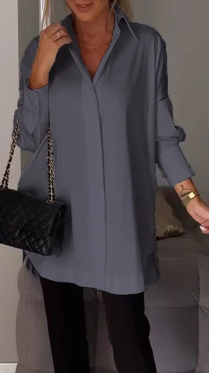 Amira | Camicia Invernale Maniche Lunghe Risvolto Grigio