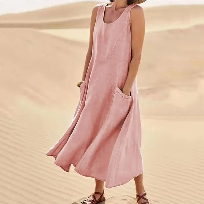 Abito Midi Donna in Lino Senza Maniche - Vesarelli