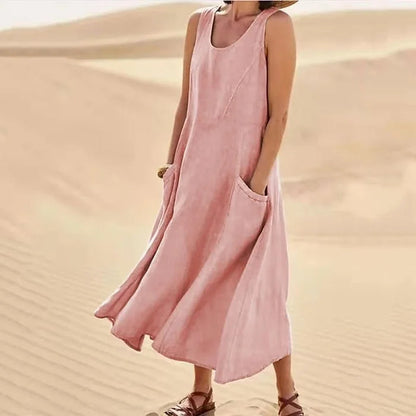 Abito Midi Donna in Lino Senza Maniche - Vesarelli