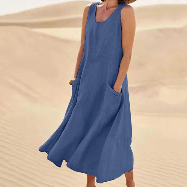 Arlina | Abito Midi Senza Maniche in Lino da Donna Rosa 10
