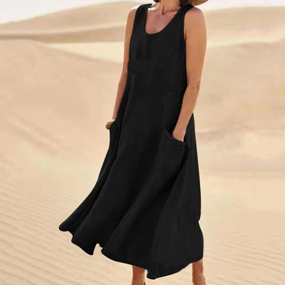 Arlina | Abito Midi Senza Maniche in Lino da Donna Rosa 12