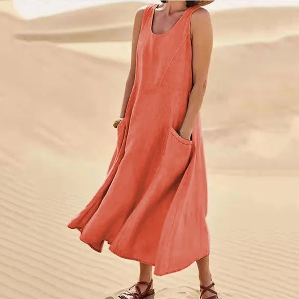 Arlina | Abito Midi Senza Maniche in Lino da Donna Rosa 2
