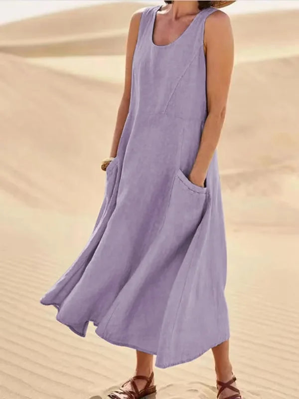 Arlina | Abito Midi Senza Maniche in Lino da Donna Rosa 4