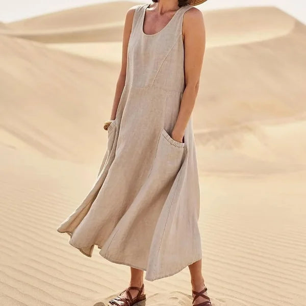 Arlina | Abito Midi Senza Maniche in Lino da Donna Rosa 9