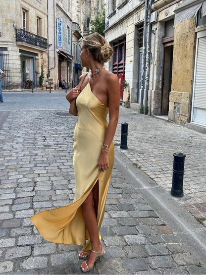 Abito Elegante Donna in Satin Scollo Schiena Scoperta - Brentozzi