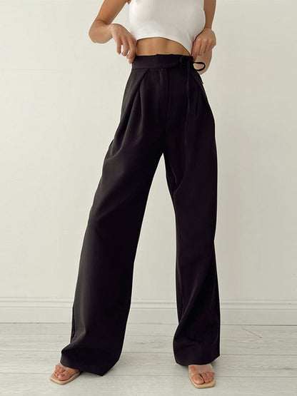 Pantaloni Donna Vita Alta con Fiocco e Gamba Larga