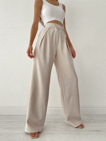 Pantaloni Donna Vita Alta con Fiocco e Gamba Larga