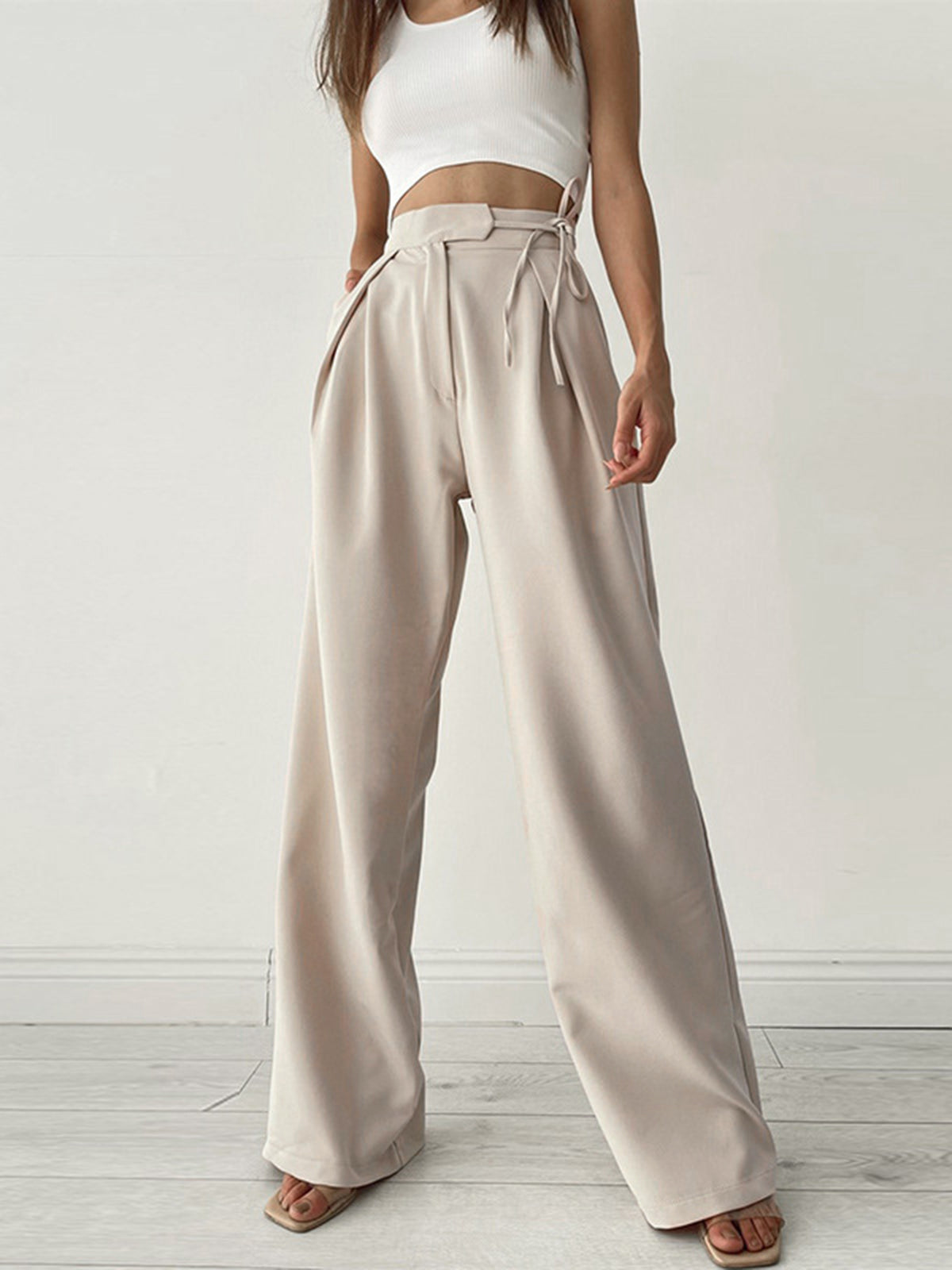 Pantaloni Donna Vita Alta con Fiocco e Gamba Larga - Brentozzi