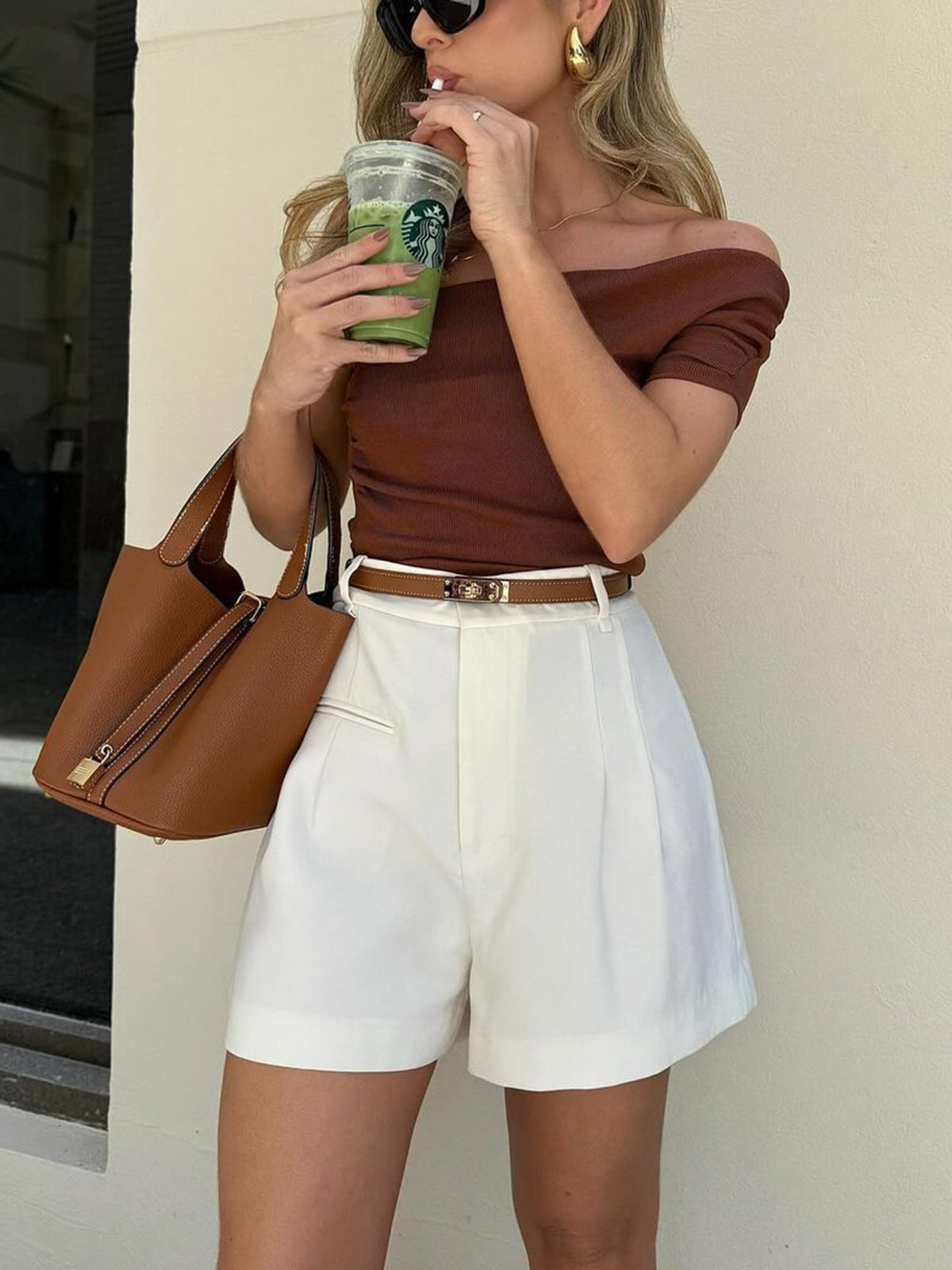 Shorts Donna Vita Alta Gamba Dritta Orlo Sulla Anche