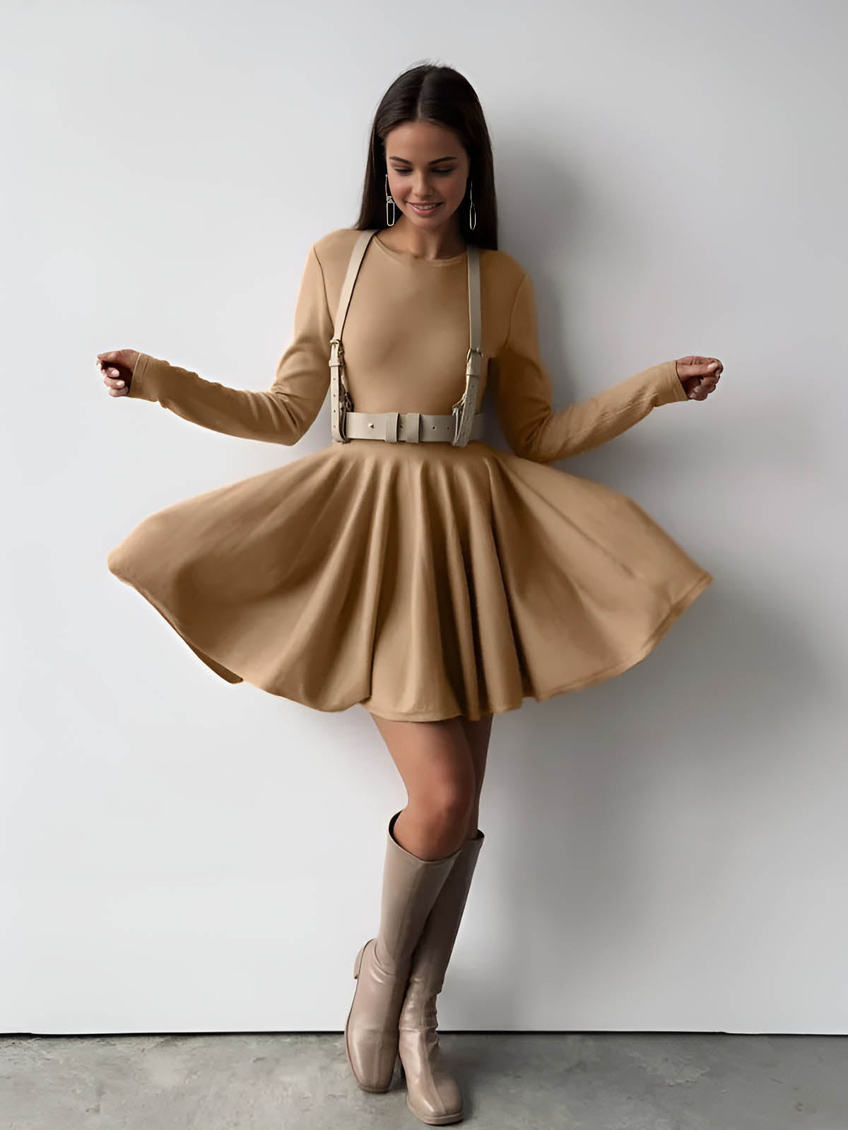 Abito Mini Donna Taglio Vita Maniche Lunghe