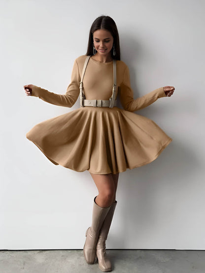 Abito Mini Donna Taglio Vita Maniche Lunghe