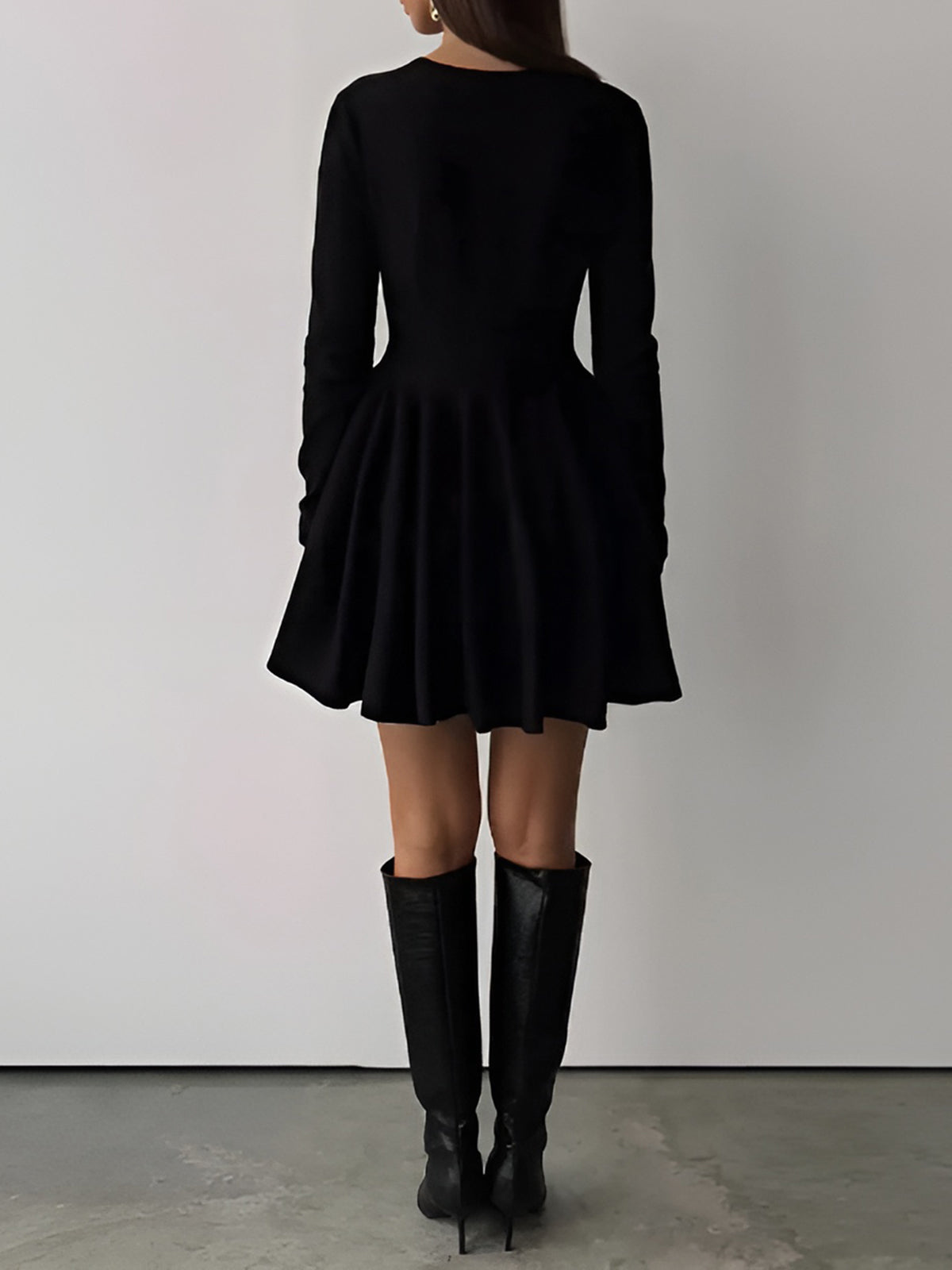 Abito Mini Donna Taglio Vita Maniche Lunghe