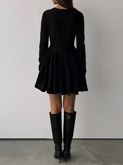 Abito Mini Donna Taglio Vita Maniche Lunghe