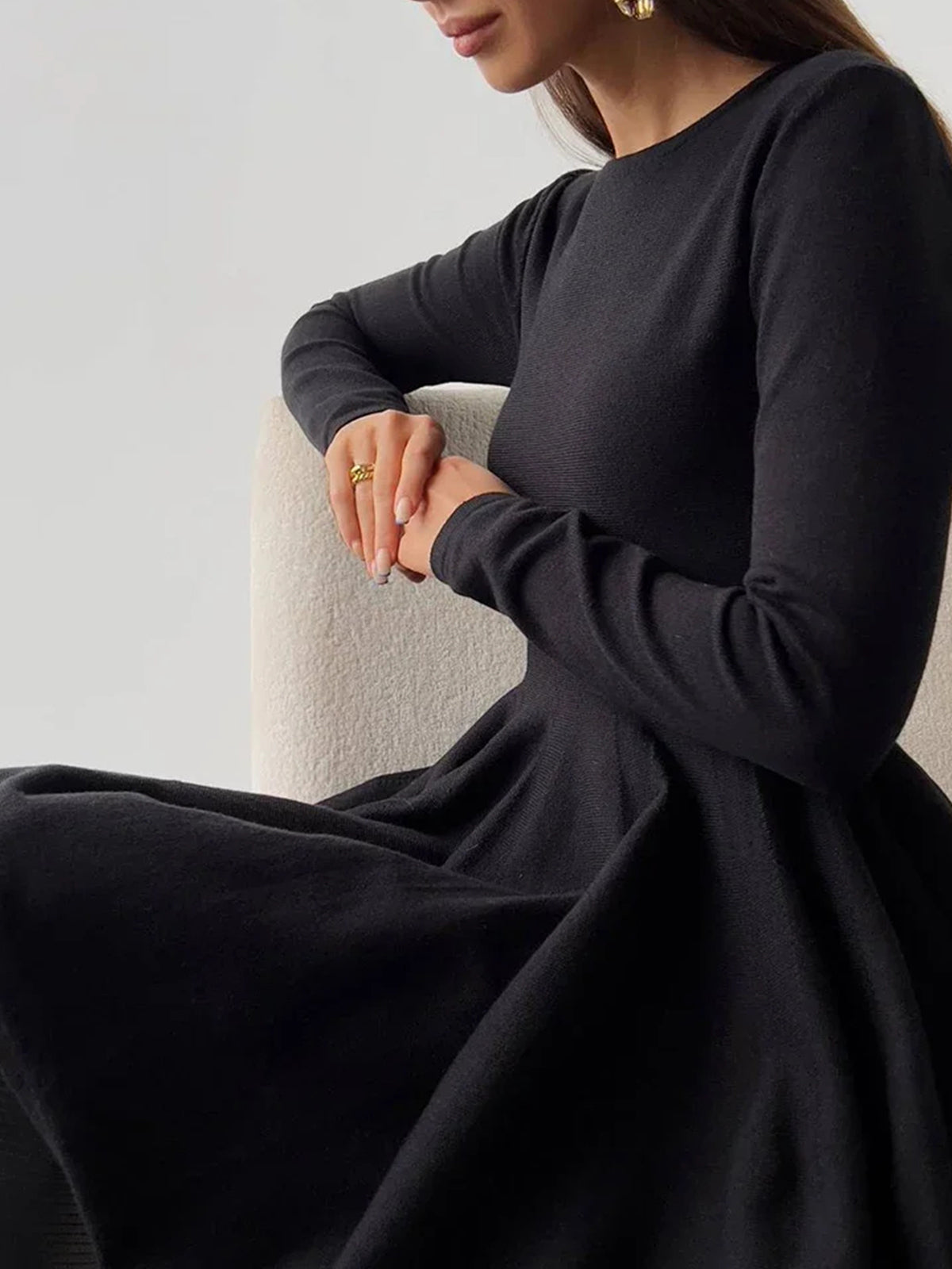 Abito Mini Donna Taglio Vita Maniche Lunghe