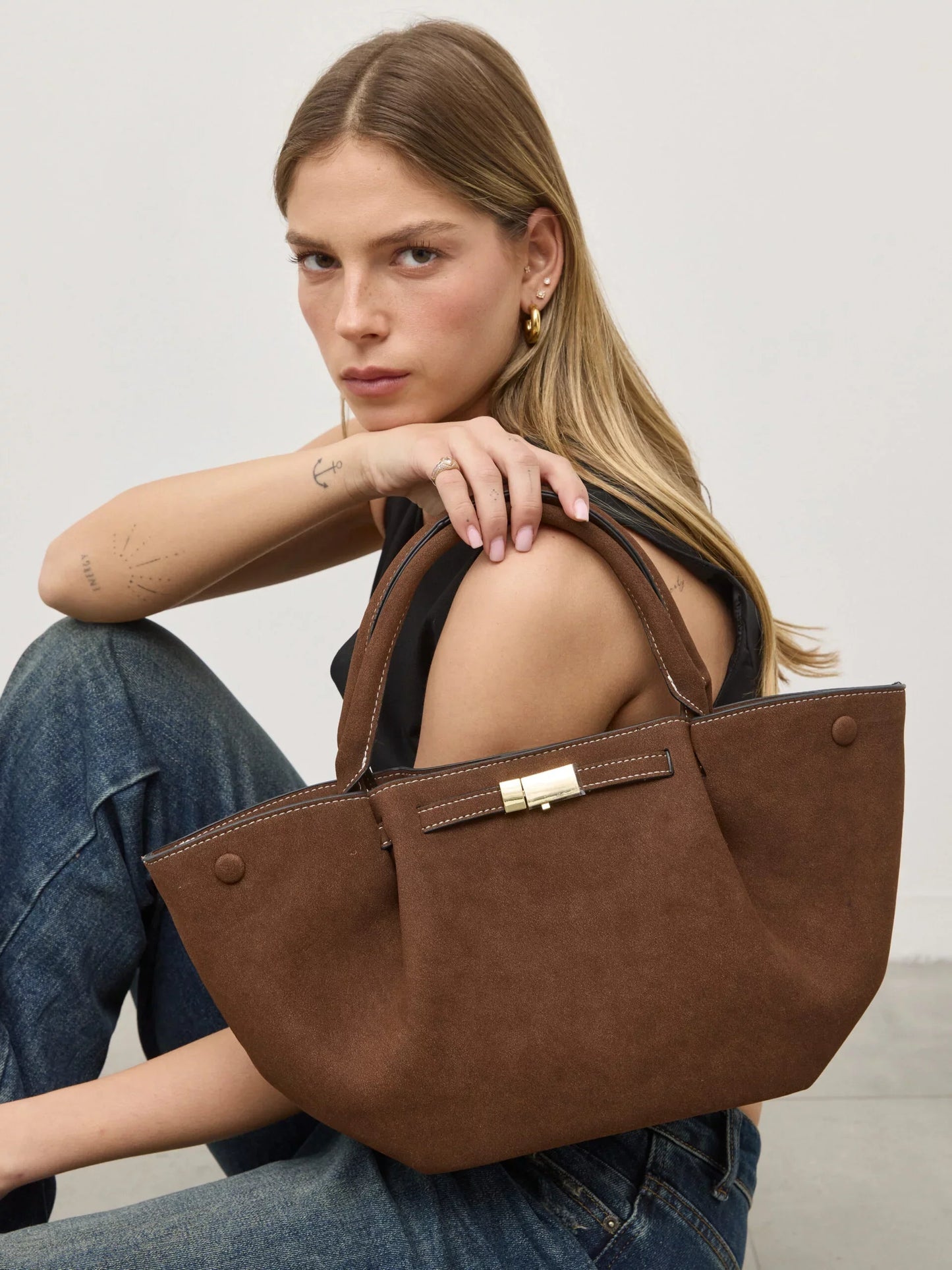 Borsa Tote Donna in Pelle Scamosciata Tracolla e Manico Rigido