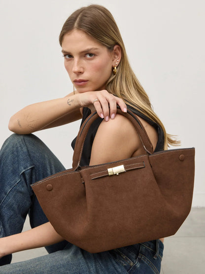 Borsa Tote Donna in Pelle Scamosciata Tracolla e Manico Rigido