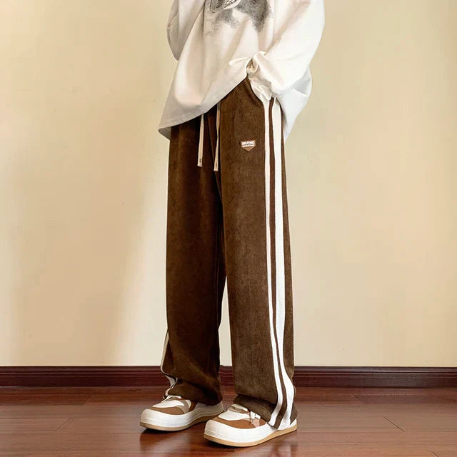Pantaloni Uomo Baggy in Cotone con Righe e Gamba Dritta Comfort Fit - Brentozzi