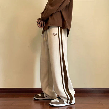 Pantaloni Uomo Baggy in Cotone con Righe e Gamba Dritta Comfort Fit