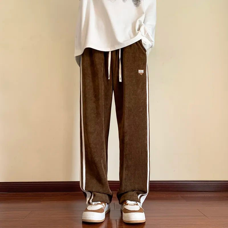 Pantaloni Uomo Baggy in Cotone con Righe e Gamba Dritta Comfort Fit