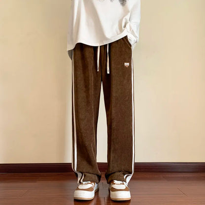 Pantaloni Uomo Baggy in Cotone con Righe e Gamba Dritta Comfort Fit