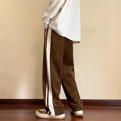 Pantaloni Uomo Baggy in Cotone con Righe e Gamba Dritta Comfort Fit