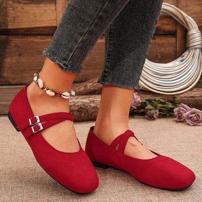 Ballerine comode da donna con cinturino con fibbia in materiale sintetico 4