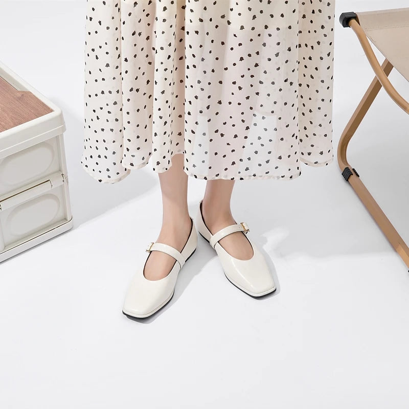 Ballerine comode da donna con punta quadrata in pelle di vacchetta, da indossare tutti i giorni 4