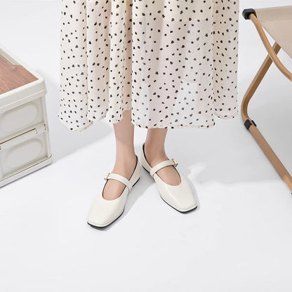 Ballerine comode da donna con punta quadrata in pelle di vacchetta, da indossare tutti i giorni 4