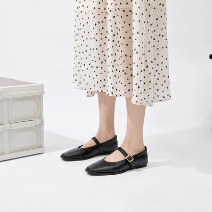 Ballerine comode da donna con punta quadrata in pelle di vacchetta, da indossare tutti i giorni 5