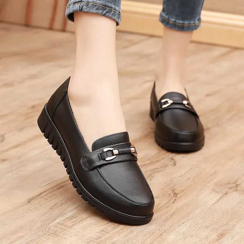 Ballerine comode da donna nere con punta tonda in similpelle 1