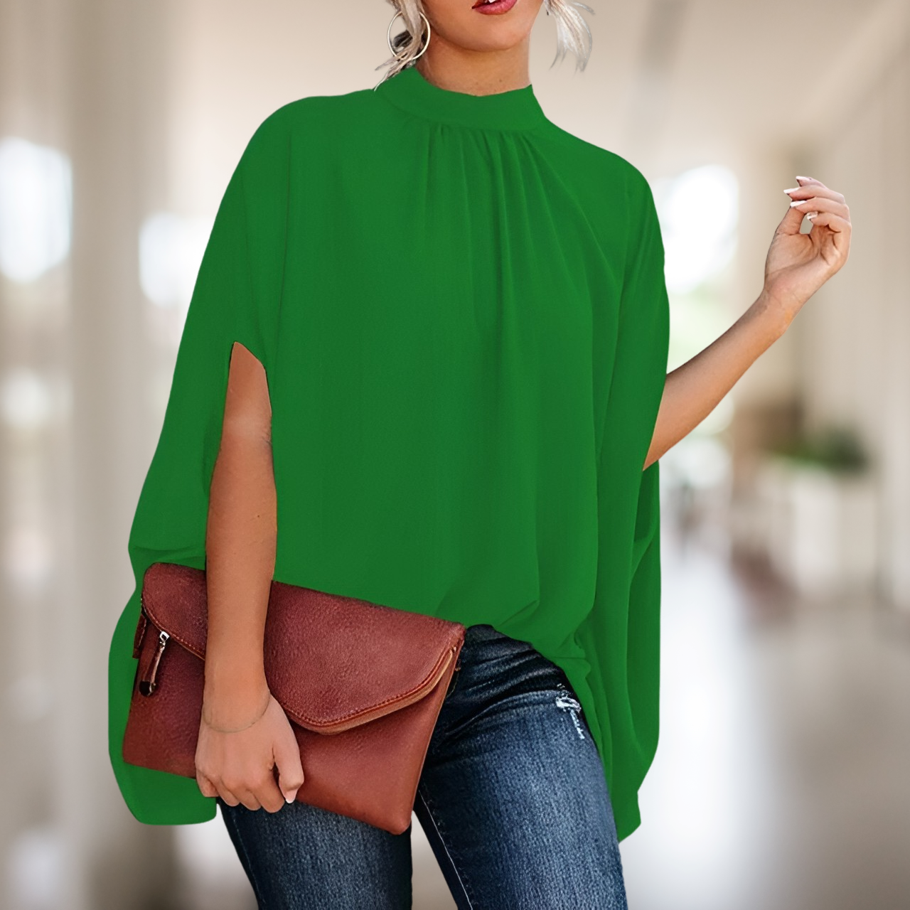 Blusa Donna Taglio Svasato Manica Lunga