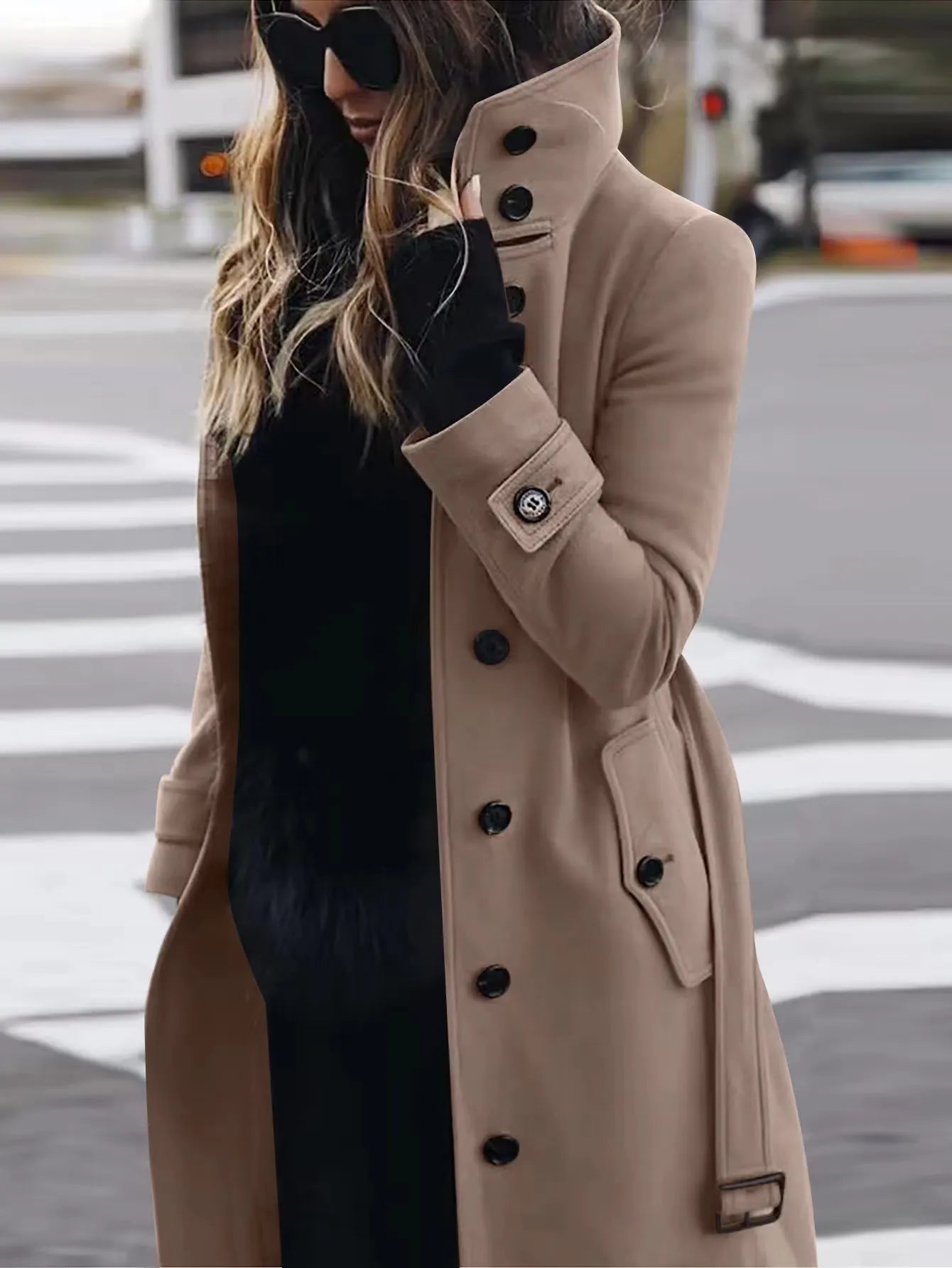 Trenchcoat Donna Impermeabile Cintura in Vita Lunghezza Lunga