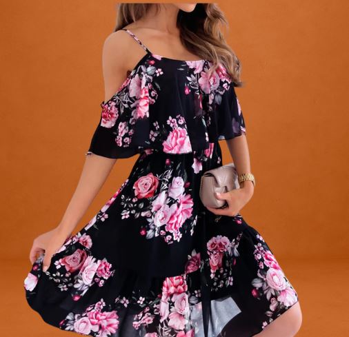 Abito Mini Donna Floreale Spalle Scoperte - Vesarelli