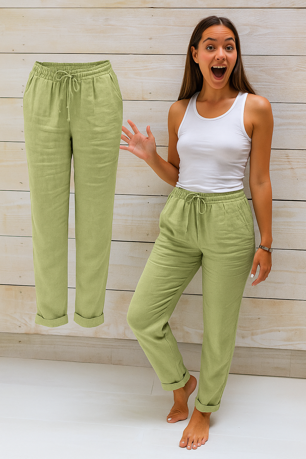 Pantaloni Donna Vita Elastica con Tasche Laterali - Brentozzi