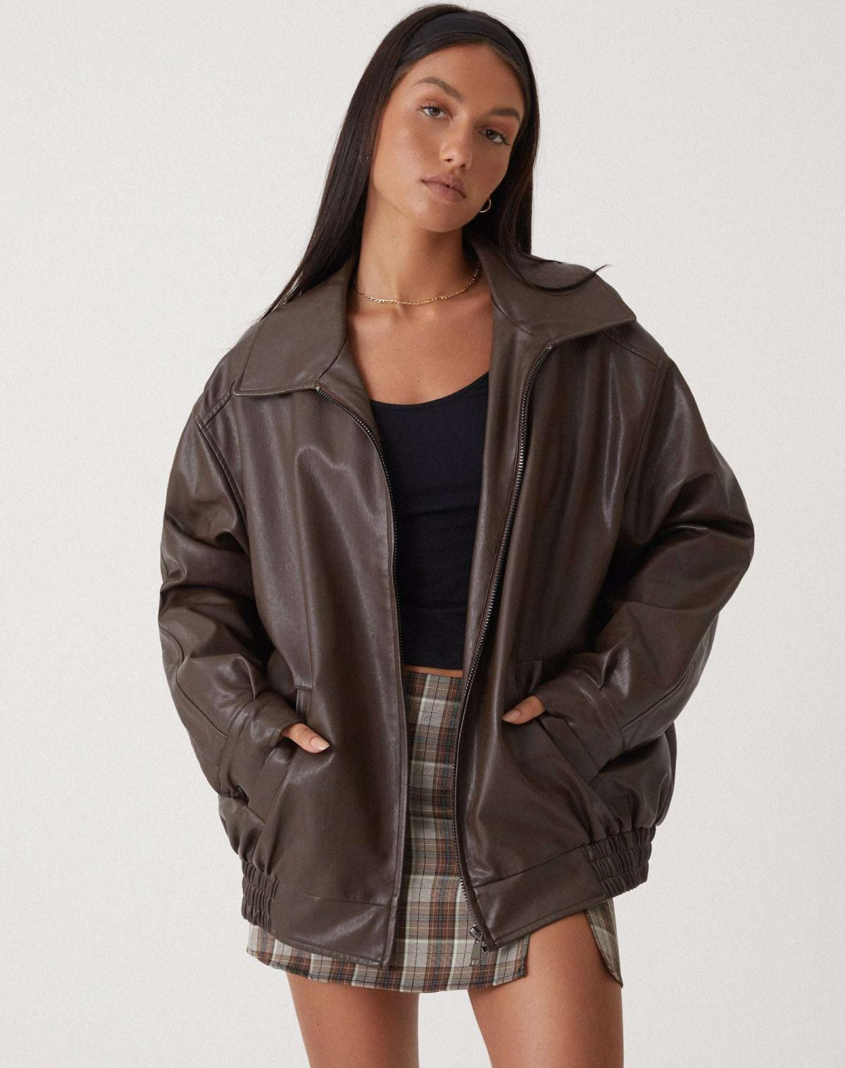 Giacca Bomber Donna in Ecopelle Oversize con Zip - Vesarelli