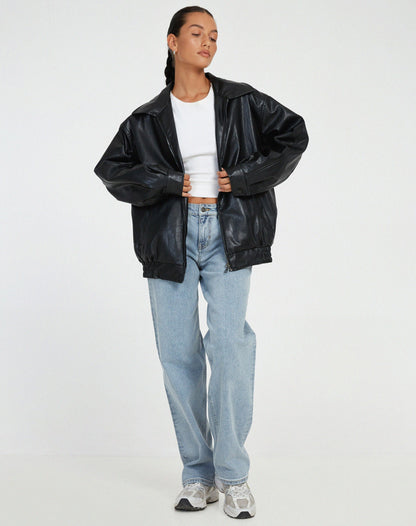 Bianca | Donna Giacca Bomber Ecopelle Oversize Zip 5