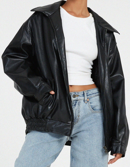 Bianca | Donna Giacca Bomber Ecopelle Oversize Zip 7