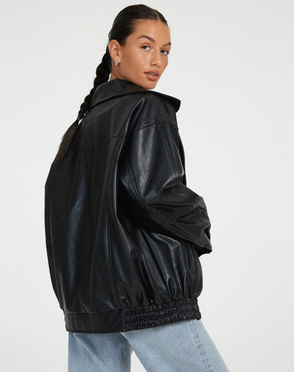 Bianca | Donna Giacca Bomber Ecopelle Oversize Zip 8