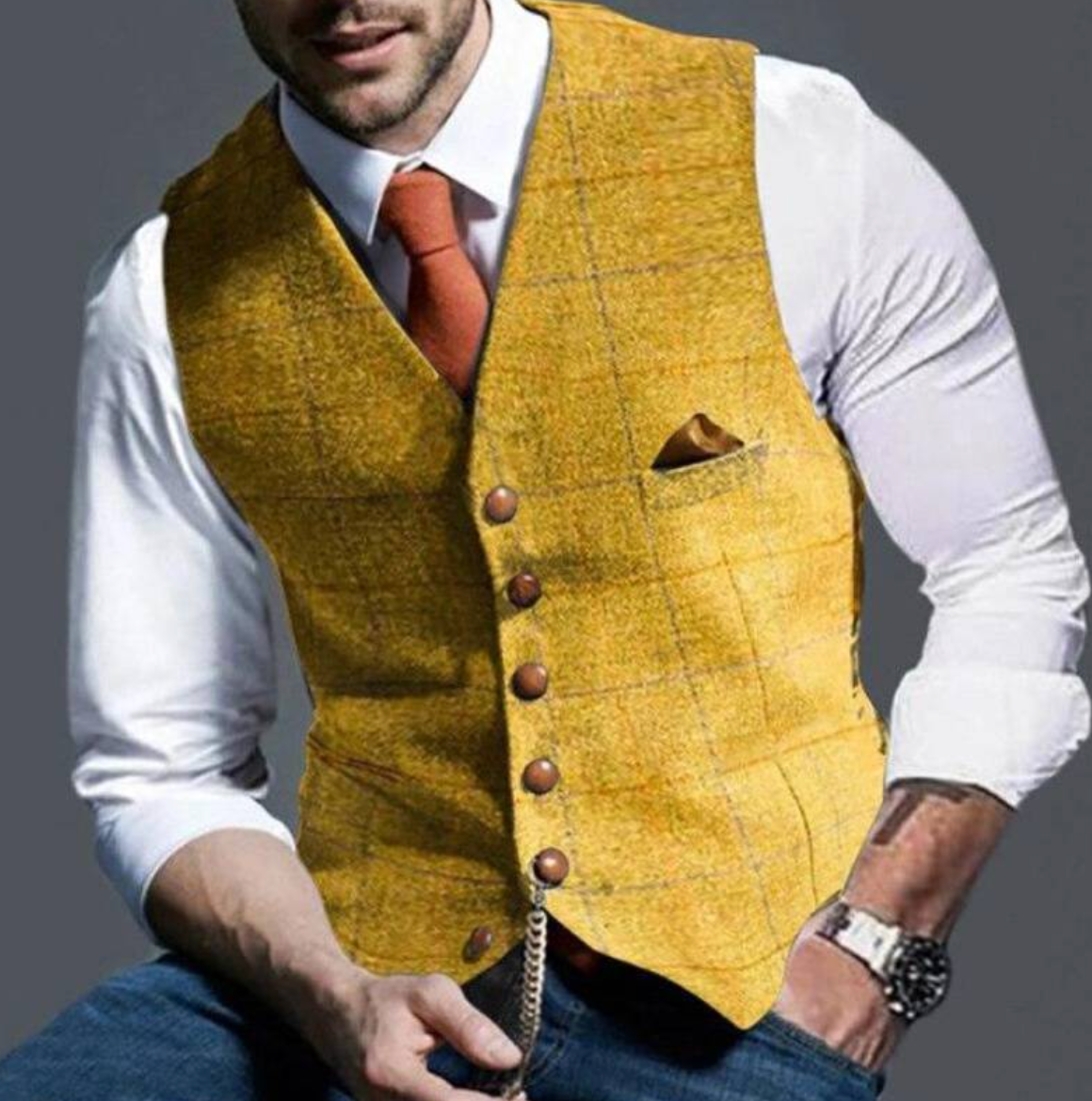 Gilet Uomo Fantasia Quadri Elegante Slim Fit