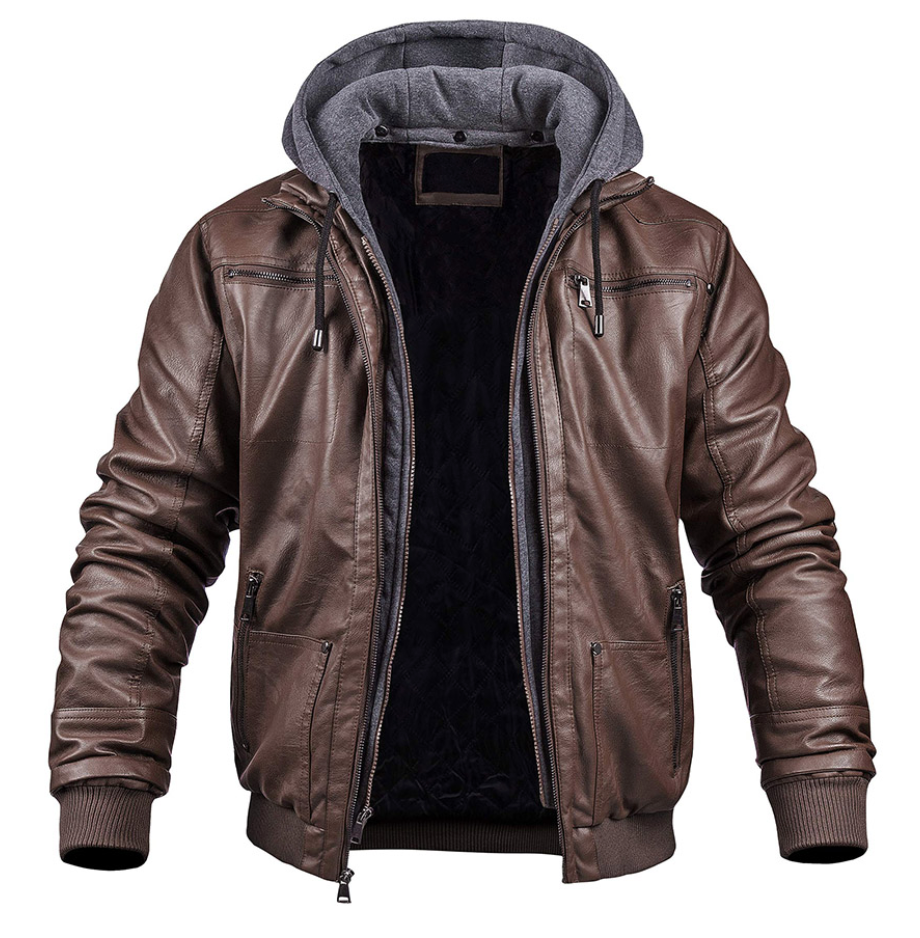 Giacca Invernale Uomo con Cappuccio in Pelle Vestibilità Classica