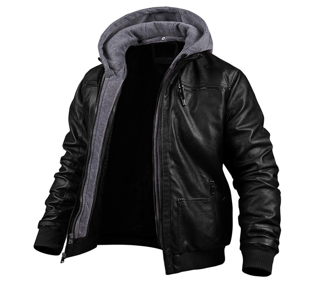 Giacca Invernale Uomo con Cappuccio in Pelle Vestibilità Classica