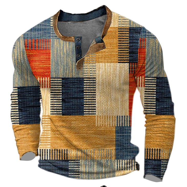 Maglia Henley Uomo Manica Lunga Fantasia Slim Fit - Brentozzi