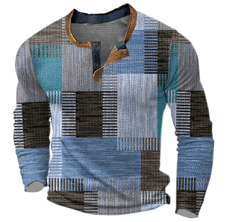 Maglia Henley Uomo Manica Lunga Fantasia Slim Fit