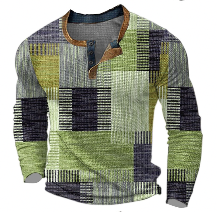 Maglia Henley Uomo Manica Lunga Fantasia Slim Fit