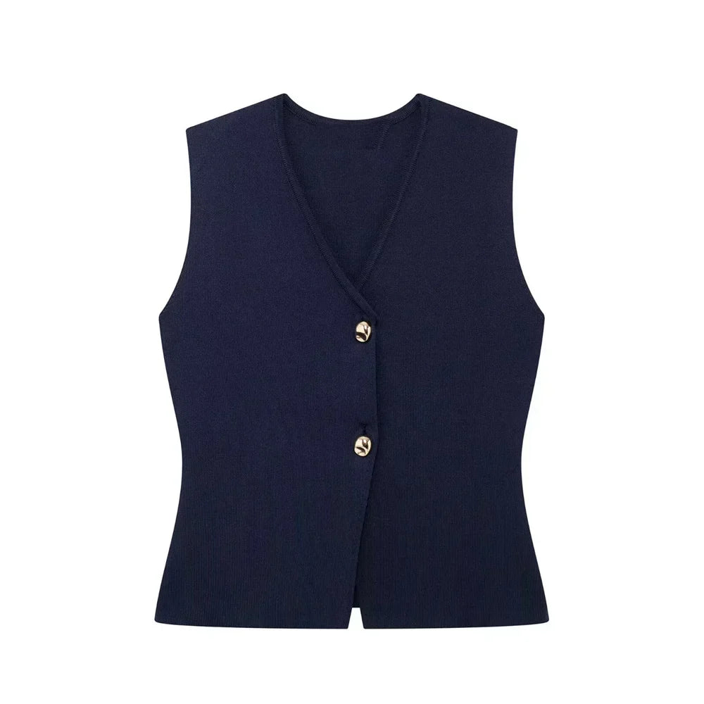 Donna Gilet Smanicato Scollo a V