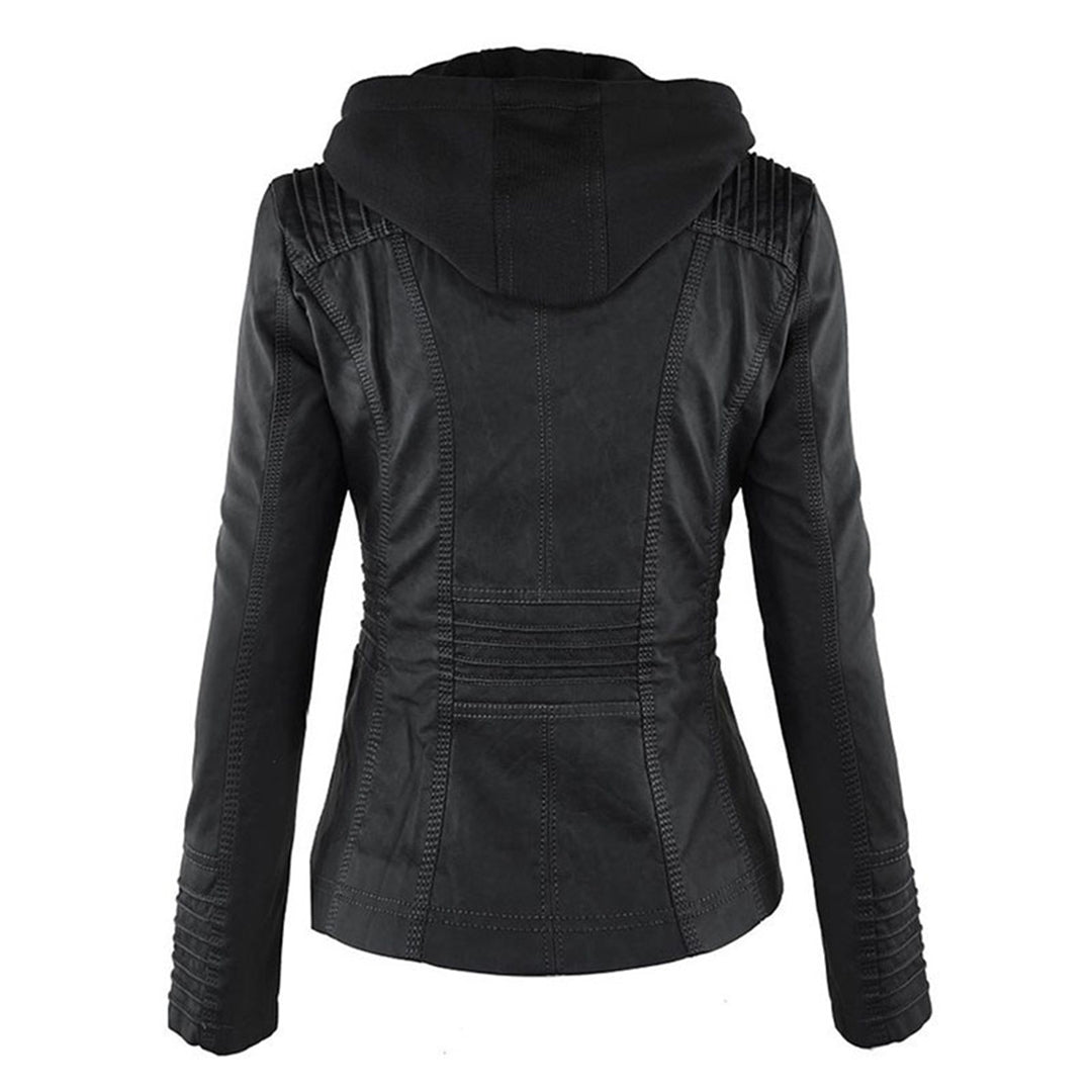 Giacca Donna in Pelle Vera con Cappuccio Rimovibile Antivento