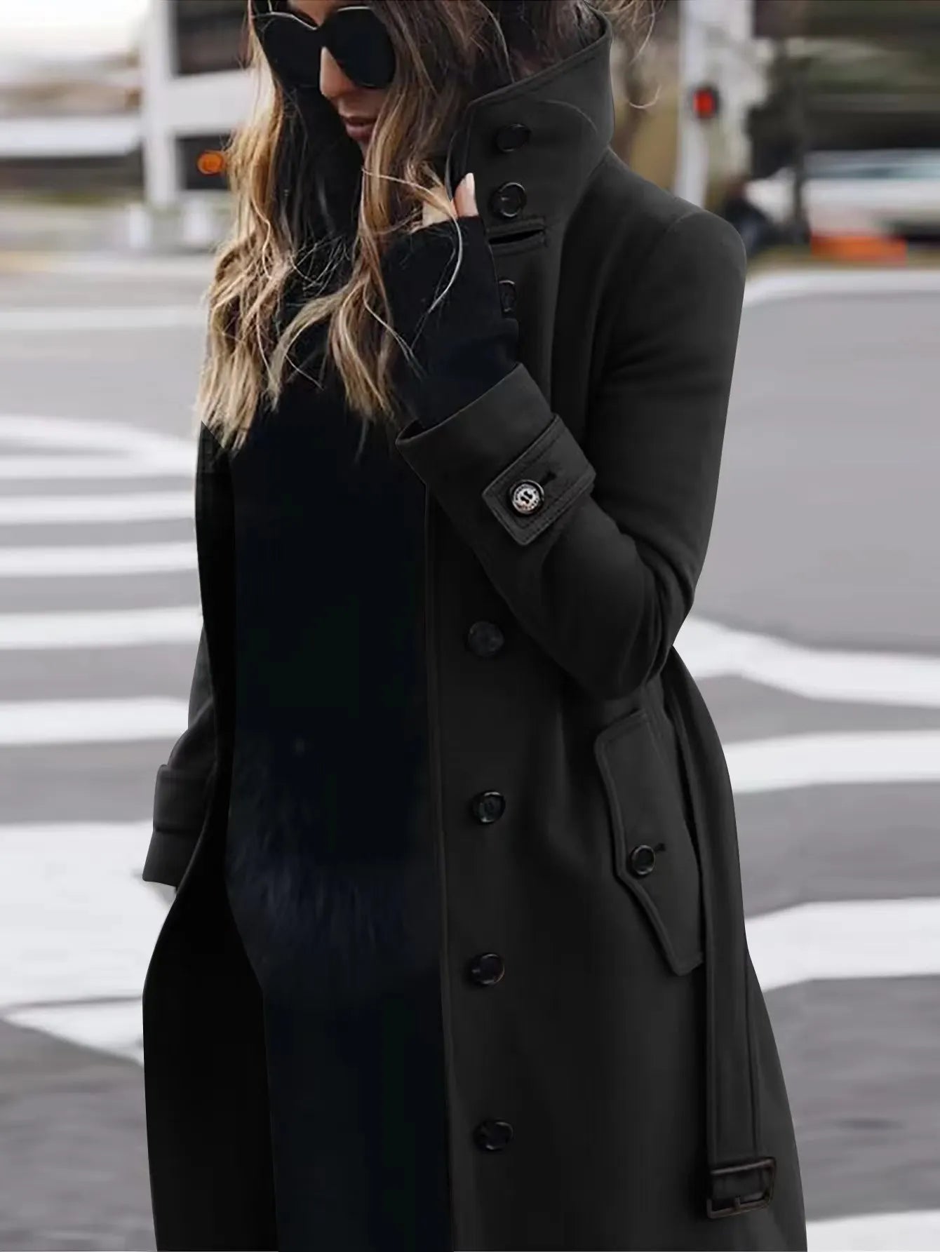 Trenchcoat Donna Impermeabile Cintura in Vita Lunghezza Lunga